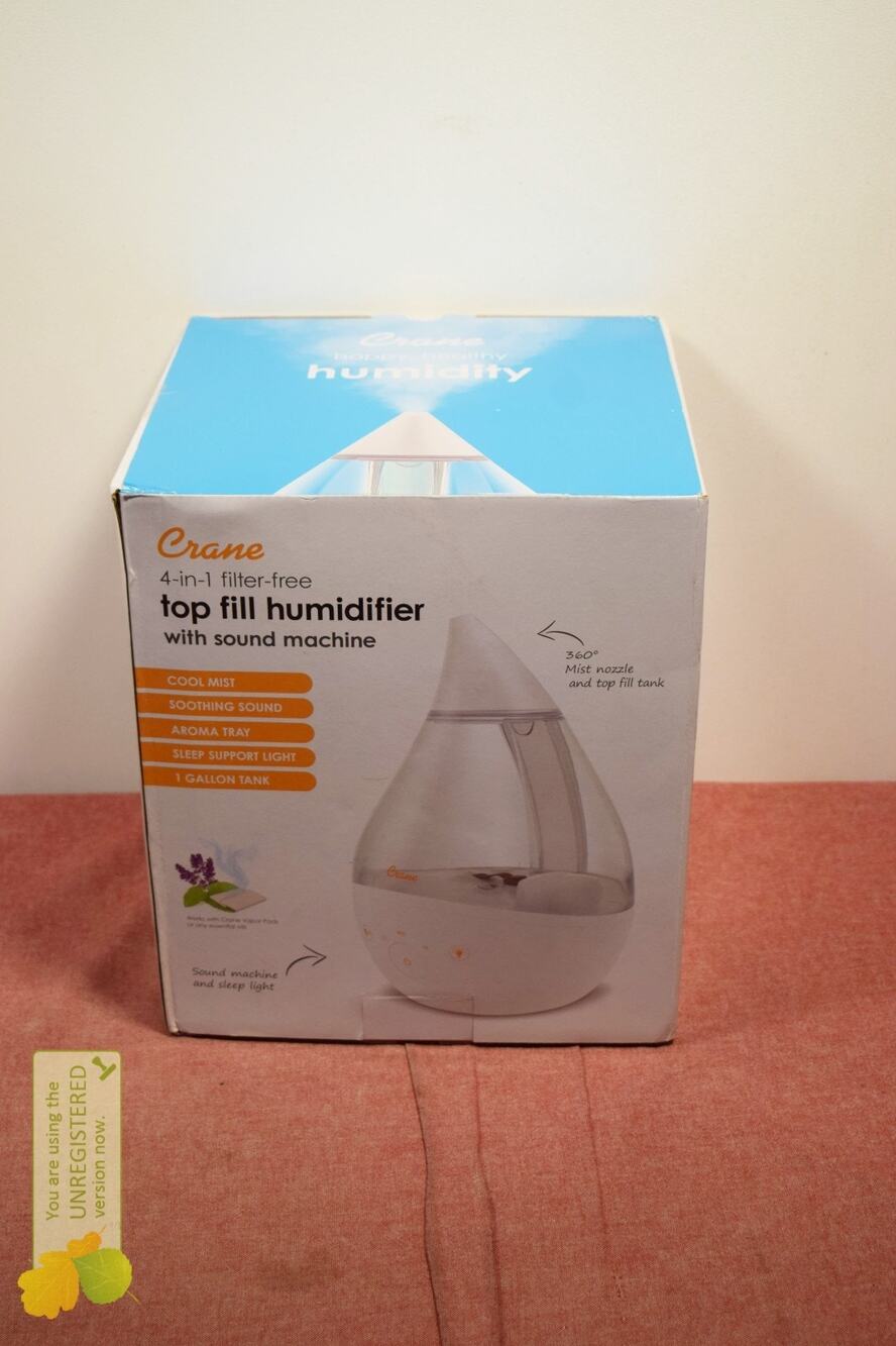 Crane 4-in-1 Drop Ultrasonic Cool Mist Humidifier w/ Sound Machine Clear/White